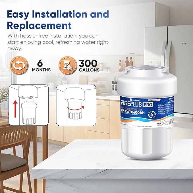 PUREPLUS PRO Refrigerator Water Filter Replacement for HDX FMG-1, PL-100, WFC1201, PC75009, RWF1060, RWF0600A, 469991 Refrigerator Cartridge, NSF/ANSI 53&42 Certified, 3Pack
