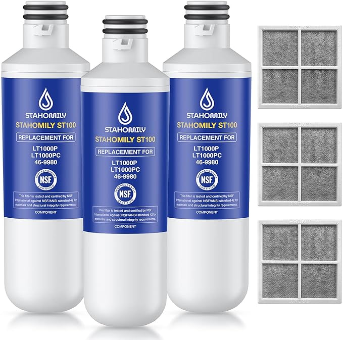 LT1000P ADQ747935 Water Filter Replacement for LG LT1000P/PC/PCS, LMXS28626S, MDJ64844601, Kenmore 46-9980, LMXS30796S, LMXS30796D, LMXC23796S, ADQ74793501, AGF80300704 with LT120F Air Filter, 3 Combo