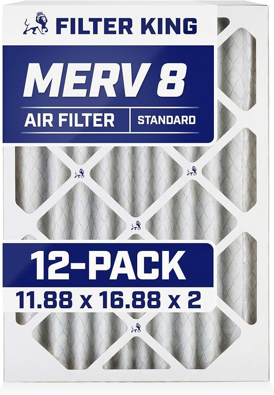 Filter King 11.88x16.88x2 Air Filter (MERV 8) (12-Pack) Dust & Allergy Control AC Furnace Filters, MADE IN USA, HVAC, Pleated, Electrostatic (Actual Size: 11.88 x 16.88)