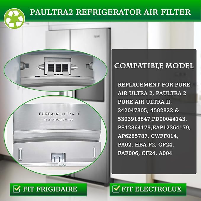 PWF-1 FPPWFU01Refrigerator Water Filter & PureAir Ultra II PAULTRA2 Air Filter Combo, Compatible with FRIGCOMBO13, FRSS26L3AF, FRSS2333AS, FRSC2333AS, FRSS2323AB, (2+2- Combo)