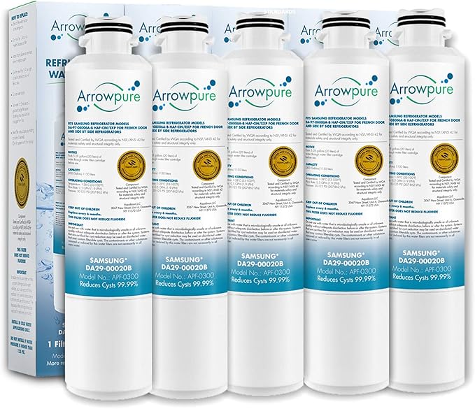 APF-0300 Fits Samsung Refrigerator Water Filter DA29-00020B Also HAF-CIN/EXP, RF28HMEDBSR, RWF0700A, RF4287HARS, RF263BEAESR, HDX FMS-2, 5-Pack