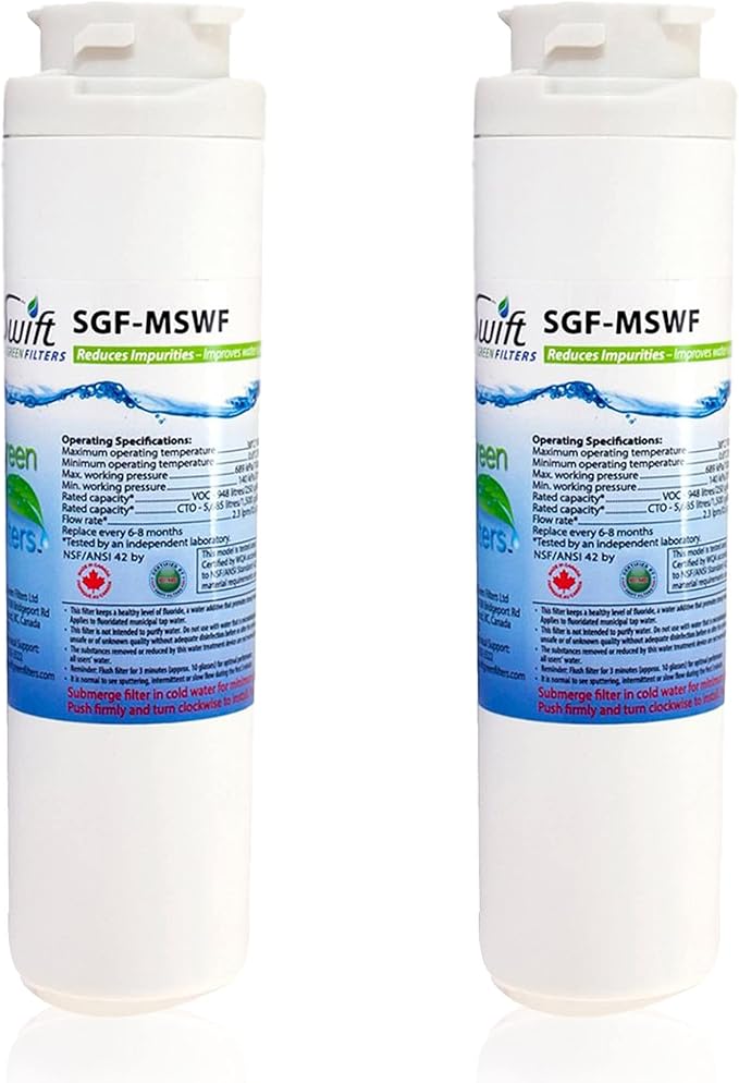Swift Green Filters SGF-MSWF Compatible Refrigerator Water Filter for GE MSWF, MSWF3PK, MSWFDS, EFF-6022A, 101820A, Made in USA (2 Pack)