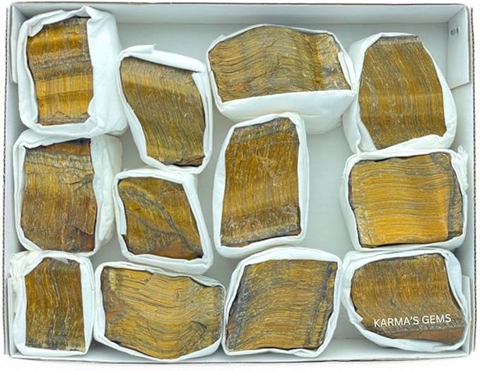 Tiger Eye, Crystal Flats, Mineral Flats, Natural Raw Crystals for Tumbling, Cabbing, Rock Tumbler for Kids, Treasure Box, Party Favors, Crystal Growing Kit, Gifts for Him, Minecraft