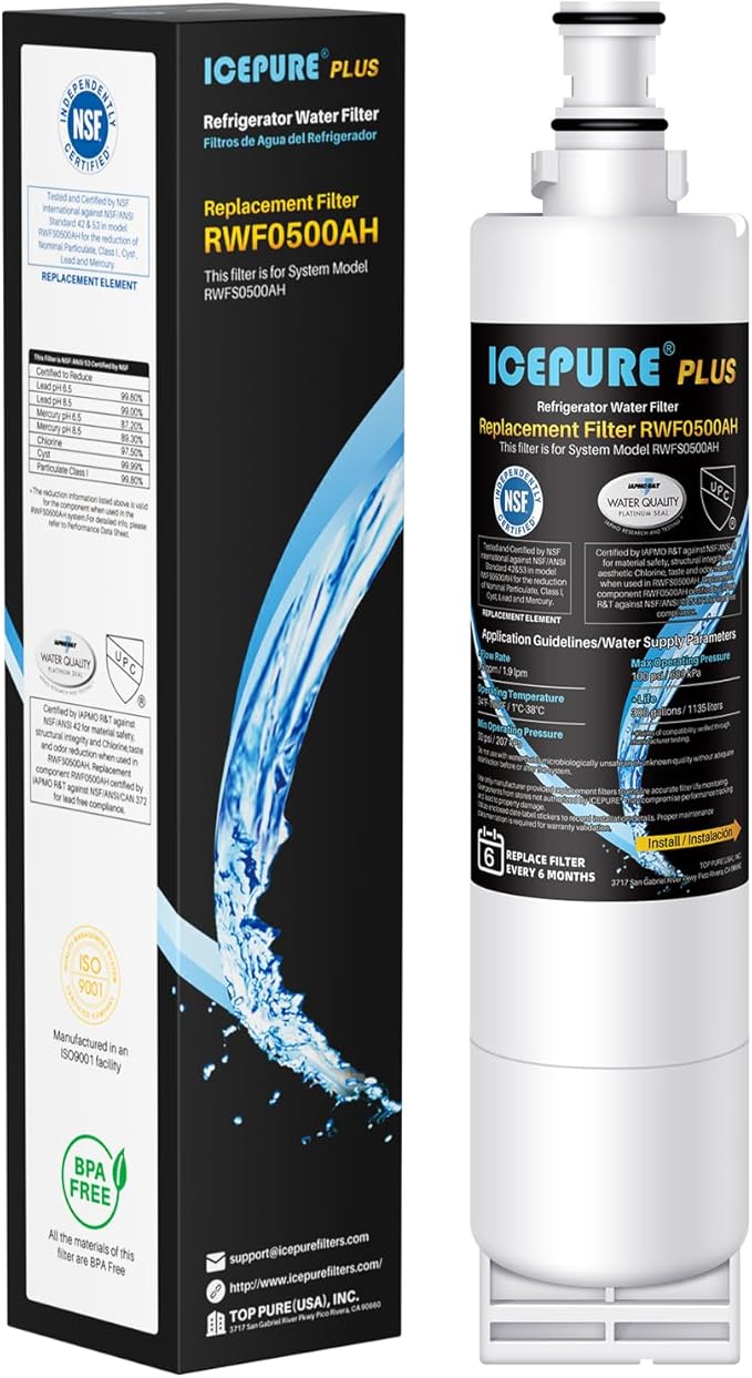 ICEPURE PLUS 4396508 NSF53&42 Premium Replacement for Whirlpool 4396510, Everydrop EDR5RXD1, Filter 5, NL240V, WFL400, 46-9902, 9010, RWF0500A Refrigerator Water Filter, 1PACK