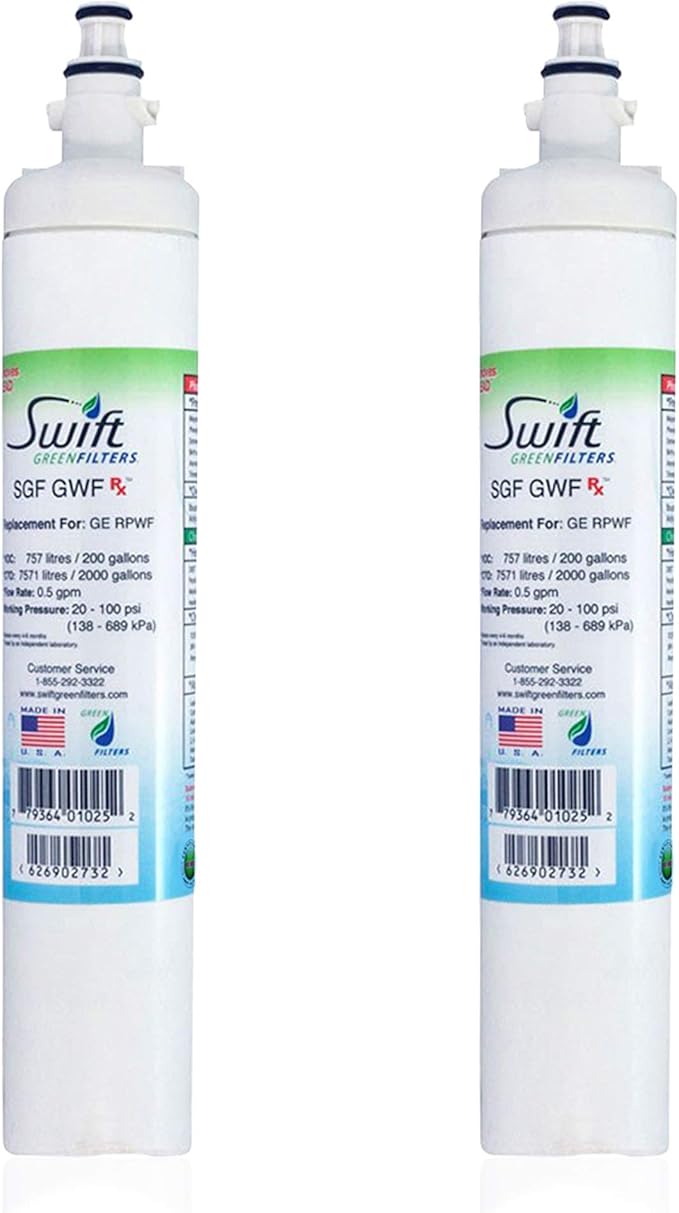 Swift Green Filters SGF-GWF Rx Compatible Refrigerator Water Filter for GWF, RPWF(Does not Fit in RPWFE), WSG-4,PFE29P, Made in USA (2 Pack)