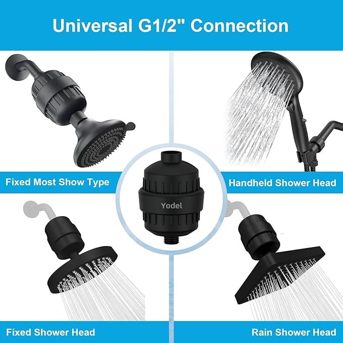 Yodel Shower Filter Matte Black - Shower Head Filter for Hard Water - Water Softener to Remove Chlorine and Fluoride,Improve Hair and Skin Condition