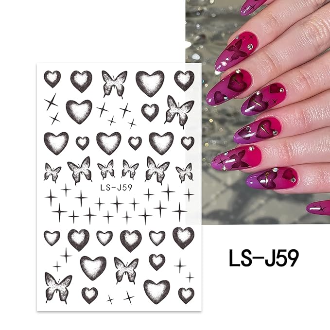 6 Sheets Heart Nail Art Adhesive Sticker 3D Self-Adhesive Nail Decals Art Design Holographic Stars Butterfly Nail Art Sticker Decoration for Women Manicure Tips Acrylic Nails DIY Nails Art Supplies