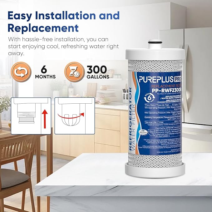 PUREPLUS WF1CB NSF 53&42 Certified for Frigidaire PureSource WFCB, RG100, NGRG2000, WF284, Kenmore 9910, 469906, 469910, RF100, RWF1030, MPF16135, RWF2300A, 9913, 9906 Refrigerator Water Filter, 2Pack
