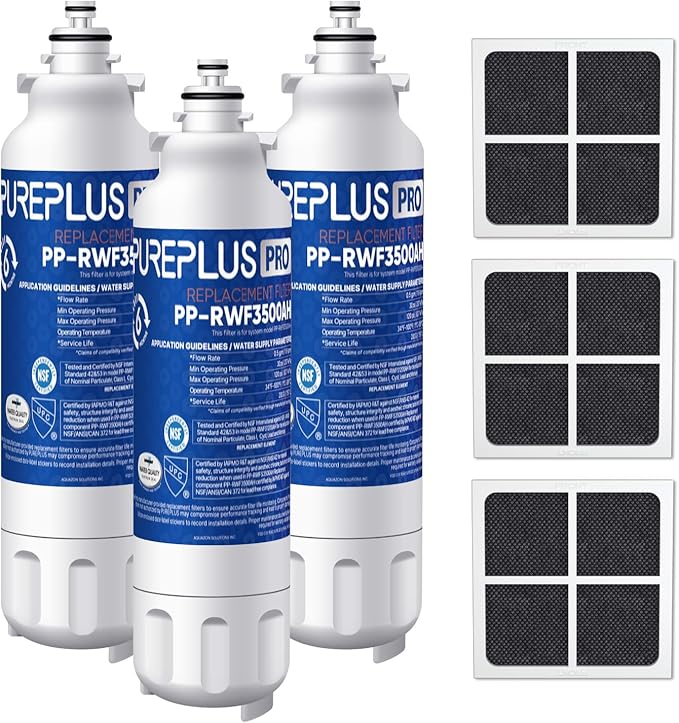 PUREPLUS LT800P NSF/ANSI 53&42 Certified Replacement for LG ADQ73613401, Kenmore 469490, 9490, ADQ73613402, ADQ736134, LSXS26326S LMXC23746S, LT120F, Refrigerator Water and Air Filter Combo, 3Pack