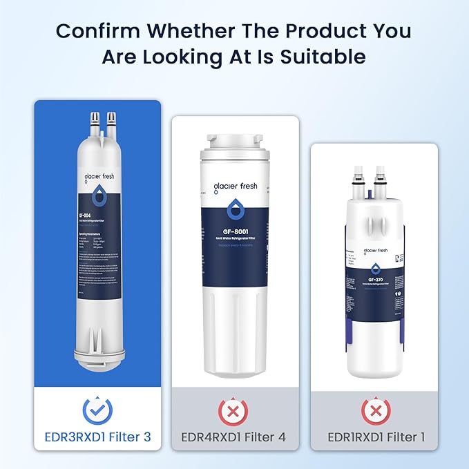 GLACIER FRESH EDR3RXD1 Refrigerator Water Filter, Compatible with 4396841, KAD3RXD1, WHR3RXD1, 4396841, 4396710, Filter 3, 46-9083,46-9030, 9030, 9083 Refrigerator Water Filter, 3+3 Pack