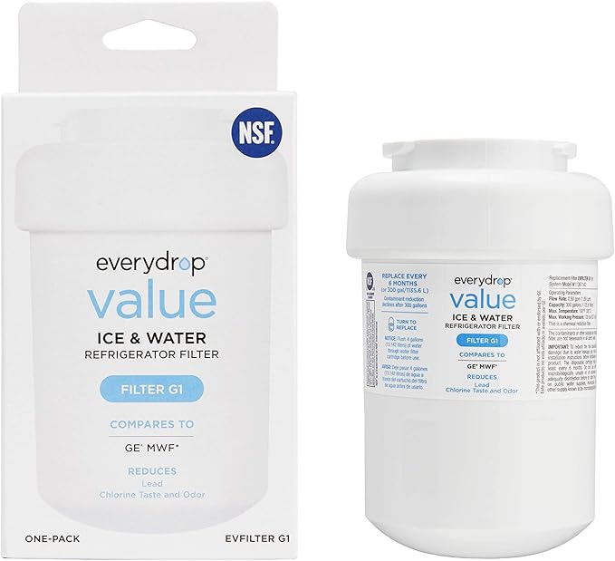 everydrop® Value by Whirlpool, Replacement for GE MWF Refrigerator Water Filter, EVFILTERG1, Single-Pack