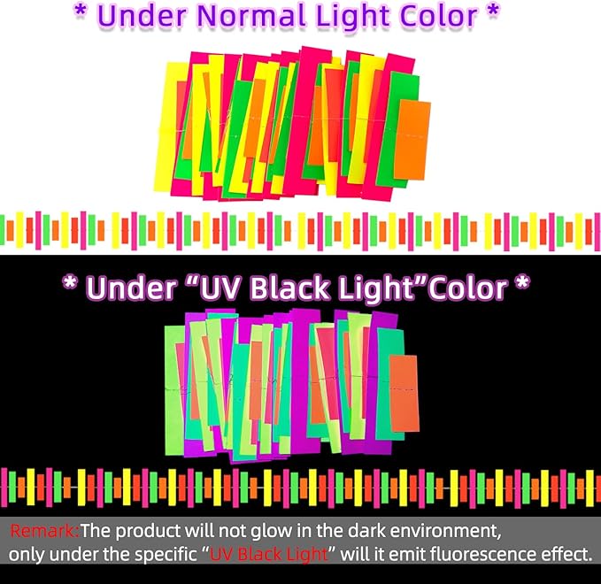 60feet UV Neon Streamers Glow Garland Stripe Hanging Glow in The Dark Party Decorations Blacklight Reactive Fluorescent Black Light Kit Neon Party Supplies for Birthday Wedding
