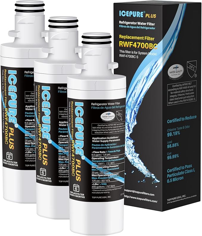 ICEPURE PLUS ADQ747935 NSF53 Certified Replacement for LG LT1000P Kenmore Elite 9980 LT1000 LT1000PC ADQ74793501 MDJ64844601 RWF4700BC LFXS26973S Refrigerator Water Filter,3PACK