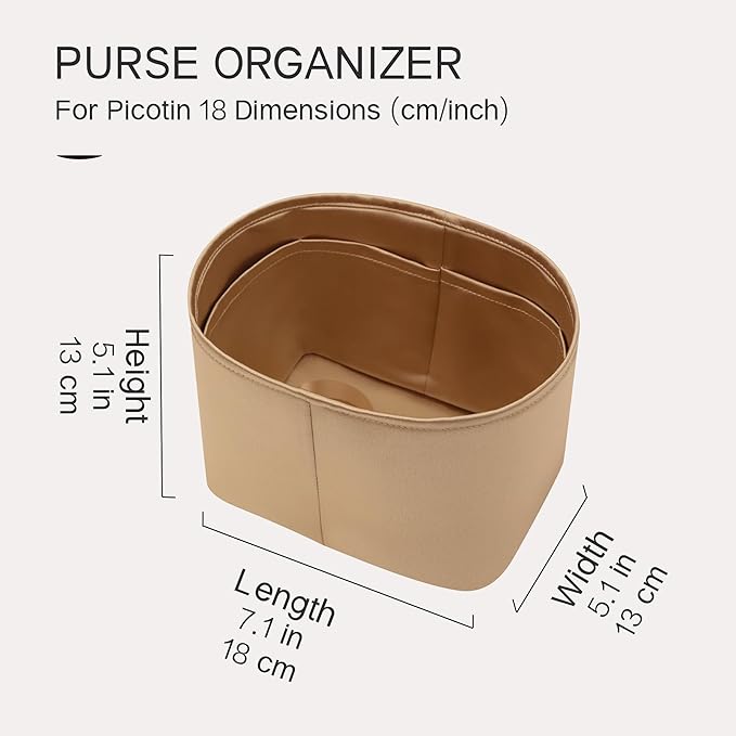 Silky Bag Insert Fit for Hermes Picotin 18/22, Silky Purse Organizer, Lightweight and Silk Touch (Fits PC18, Chai)