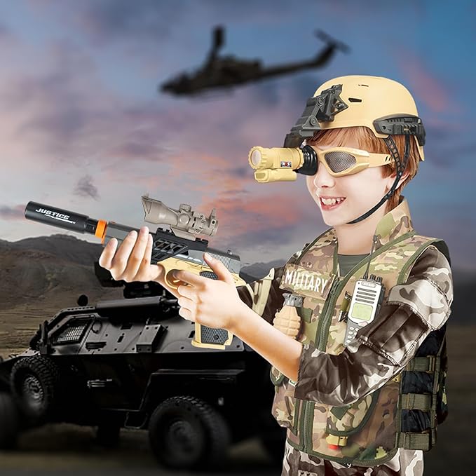 RedCrab Kids Army Costume, 12 Pcs Military Soldier Combat Dress Up Set for Aged 3-12 Toddlers, Camouflage War Accessories Halloween Role Play Costume for Children Boys