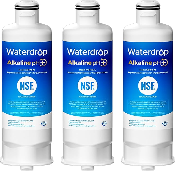 Waterdrop Alkaline DA97-17376B Refrigerator Water Filter, Enhances pH, Replacement for Samsung® HAF-QIN/EXP, DA97-08006C, RF28R7201SR, RF28R7351SG, WD-F45-AL, 3 Filters