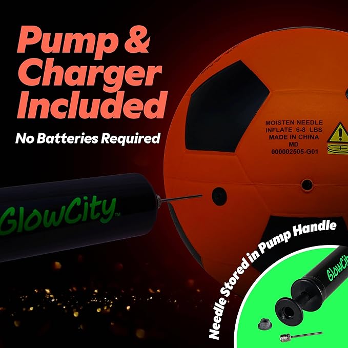 GlowCity Glow in The Dark Soccer Ball - Sizes 3, 4, 5 for Kids, Teens & Adults - Light Up Soccer Ball with 2 LED Lights - Sports Birthday Gifts Ideas for Boys & Teenagers Ages 6 7 8 9 10 11 12 13 14