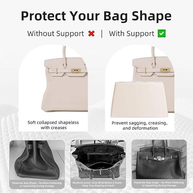 DGAZ Purse Pillow Shaper Insert,Luxury Handbag Tote Shapers, Memory Foam- Fits Birkin 20/25/30/35/40/45/50 Bag(Craie,BK20)
