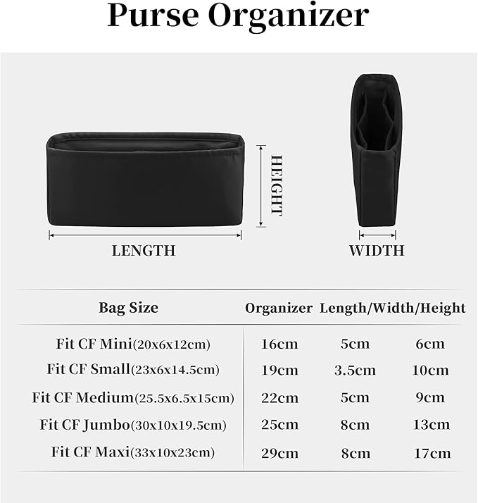 CF Bag Divider Organizer, Medium Tote Bag Organizer Insert Compatible with Chanel Classic Flap, Multiple Pockets Inner Bag for Women bags (Black, Chanel CF Medium)