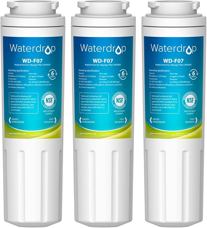 Waterdrop UKF8001 Refrigerator Water Filter, Compatible with Whirlpool UKF8001AXX-750, Maytag UKF8001P, UKF8001AXX-200, 4396395, 469006, EveryDrop Filter 4, Puriclean II, EDR4RXD1, 4 Filters