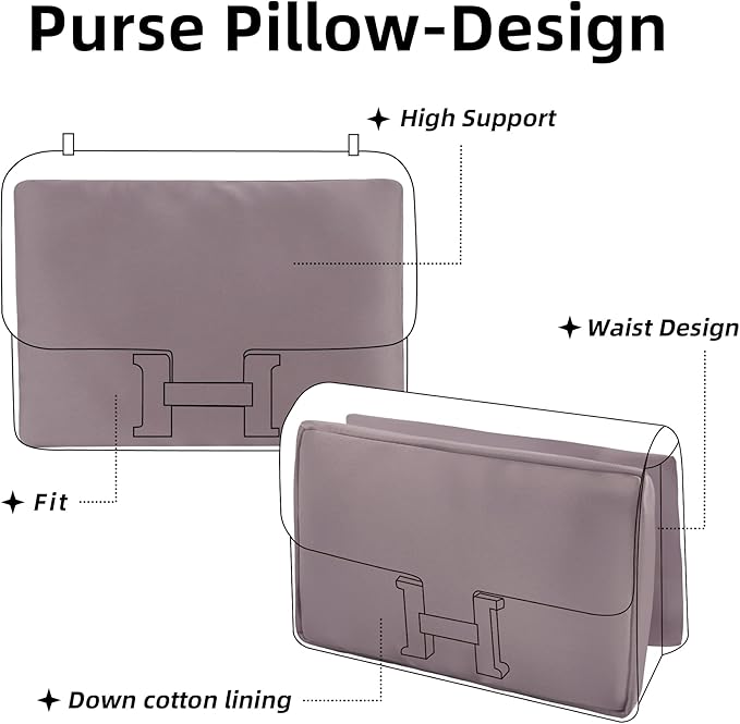 DGAZ Bag Pillow Shaper Insert for Luxury Handbags, Silky Pillow Shaper for Hermes Constance 19/New19/24/New24 Bags（newC19,Konjac Purple）