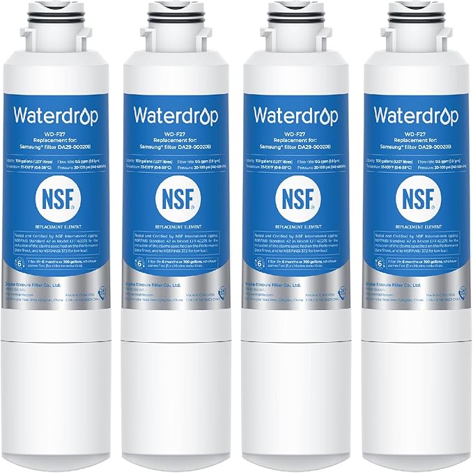 Waterdrop DA29-00020B Refrigerator Water Filter, Replacement for Samsung® HAF-CIN/EXP, DA29-00020B-1, RF263TEAESG, RF4287HARS, Reduce Chlorine, bad Taste and Odor, 4 Filters