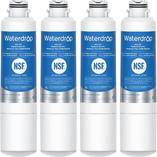 Waterdrop DA29-00020B Refrigerator Water Filter, Replacement for Samsung® HAF-CIN/EXP, DA29-00020B-1, RF263TEAESG, RF4287HARS, Reduce Chlorine, bad Taste and Odor, 4 Filters