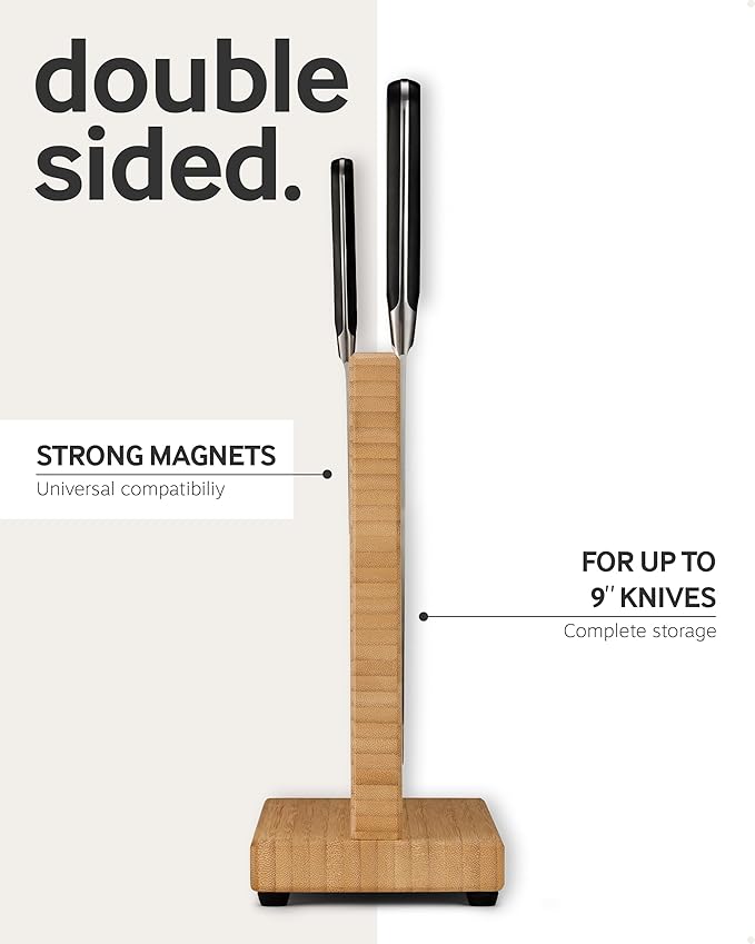 LARHN Magnetic Knife Block - Powerful Double-Sided Wooden Magnetic Knife Holder for up to 9″ Knives - Supplied as Empty Knife Block Without Knives