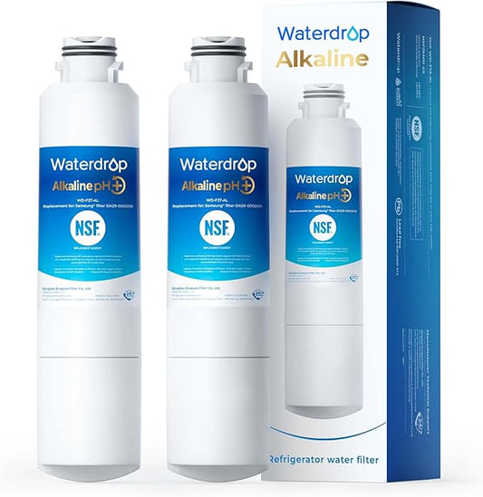 Waterdrop Alkaline DA29-00020B Replacement for Samsung® Refrigerator Water Filter HAF-CIN/EXP, HAF-CIN, DA29-00020B-1, DA97-08006A-1, RF28HMEDBSR, RF263BEAESR, RS25J500DSR, RF263TEAESG, 2 Pack