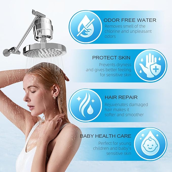 Yodel Shower Filter with 6 Cartridge Chrome - Hard Water Softener, 99% Removes Chlorine & Impurities, Improves Skin & Hair Condition, Universal Fit for Shower Heads