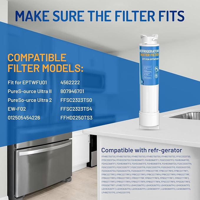 Replacement for EPTWFU01 Frigi-Daire Water Filter, Compatible with Pure-Source Ultra 2, EWF02, 012505454226, 4562222 Water Filter,|4pack
