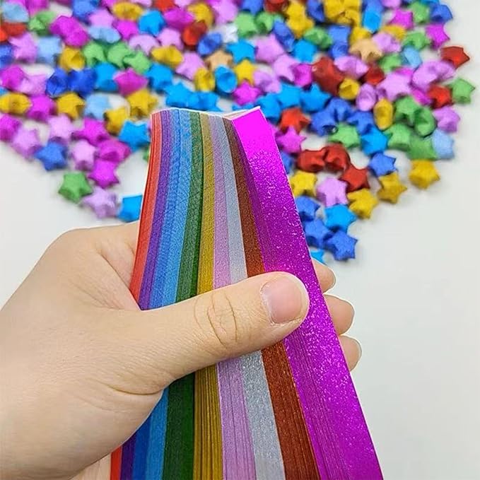 520 Sheets Flash Diamond Origami Star Paper Strips 7 Different Styles Glitter Lucky Paper Stars Strips for DIY Handmade Crafts