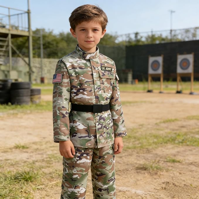 GRAJTCIN Kids Army Costume Long sleeve Halloween Party Military Soldier Dress Up Boys Costume for 4-14Y 11 PCS