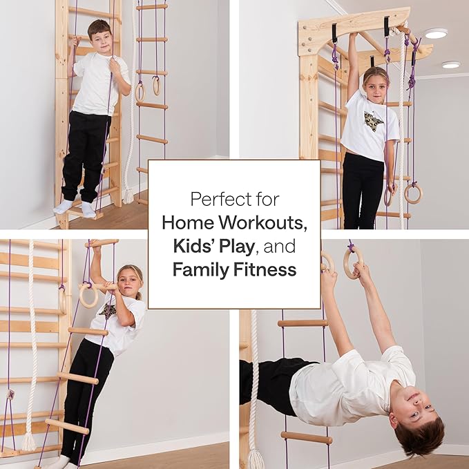WEDANTA Wooden Swedish Ladder Wall Set – Kids Stall Bars for Exercise – Kids Swedish Gymnastic Wall Gym – Wood Stall Bar Gymnastics Playground – Best Gym for All Family