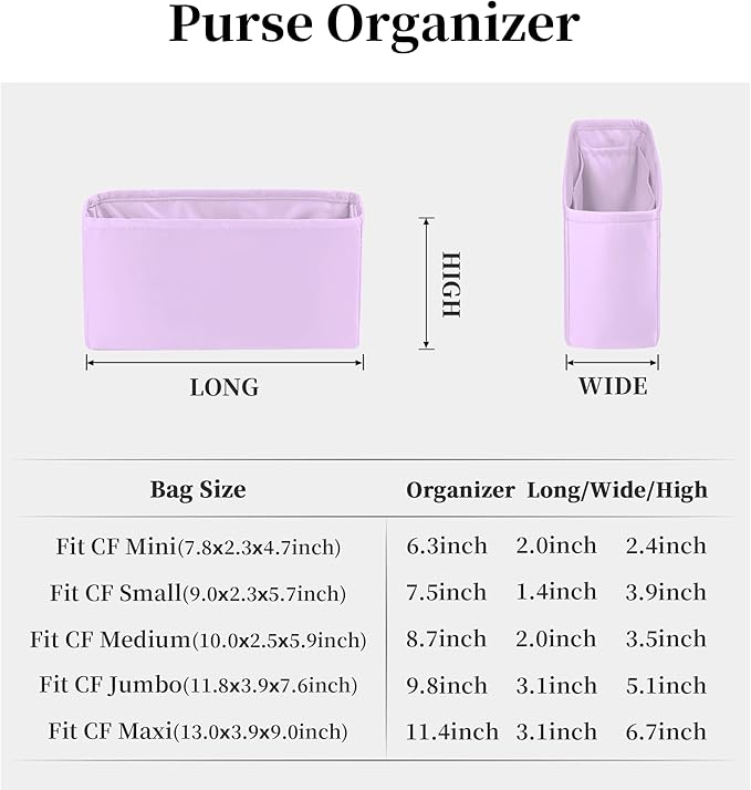 Classic Flap Bag Organizer Insert, Purse Organizer Insert Compatible with Chanel Classic Flap Mini, Lightweight Purse Divider with Pockets (Plum, CF Mini)