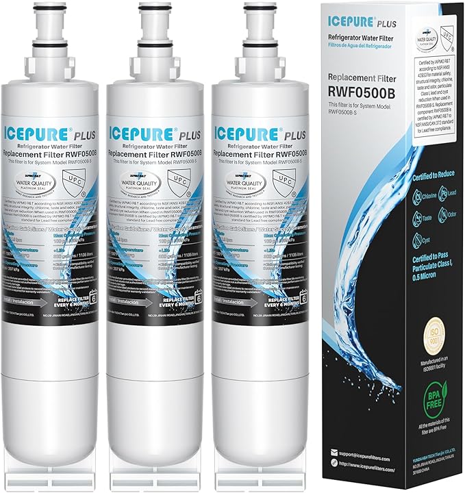 ICEPURE PLUS 4396508 NSF/ANSI 53 & 42 Certified Refrigerator Water Filter, Remove Lead, Replacement for EDR5RXD1, Everydrop Filter 5, Whirlpool 4396510, WF-NLC240V, PNL240V Kenmore 46-9010 9085, 3PACK