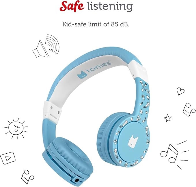 Tonies Foldable Wired Headphones for Kids - Comfortably Designed to fit On-Ear - Works with Toniebox 1 and All 3.5mm Devices - Light Blue