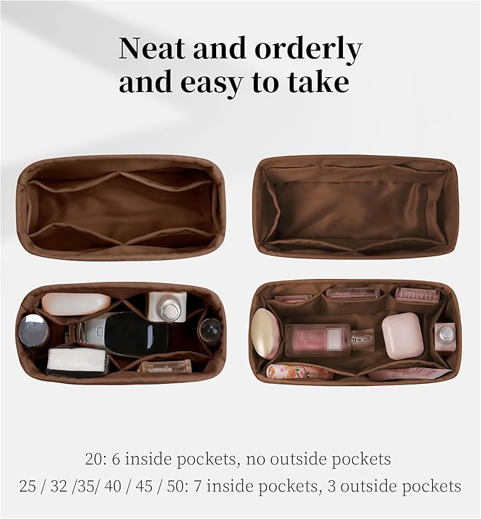 Purse Organizer Insert for Birkin 25, Lightweight & Soft Satin Organizer Insert with Pockets for Woman Bags, Ideal for Travel, Shopping, and Daily Use, Multicolor Options(Gold, BK25 Retourné)