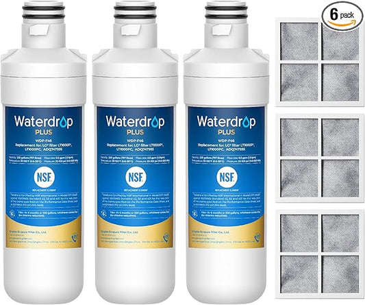 Waterdrop Plus LT1000PC ADQ747935 NSF 401 Refrigerator Water Filter and Air Filter, Reduce PFAS, Replacement for LG® LT1000P®, LRFWS2906V, LRMVS3006S, LMWS27626 and LT120F®, 3 Combo (Package May Vary)