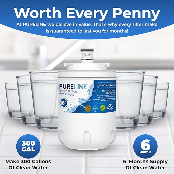 Pureline UKF7003 Replacement for Maytag UKF7003, UKF7002AXX, Whirlpool EDR7D1, UKF7003AXX, UKF7002, 7003AXXP, UKF7001AXX, UKF6001AXX, UKF5001, EveryDrop Filter 7, Refrigerator Water Filter (3 Pack)