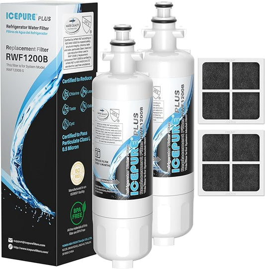 ICEPURE PLUS ADQ36006101 NSF/ANSI 53 & 42 Certified Refrigerator Water Filter, Remove Lead, Replacement for LG LT700P, Kenmore Elite 9690 469690 CLCH106 ADQ36006102 FML-3 and LT120F Air Filter, 2Combo