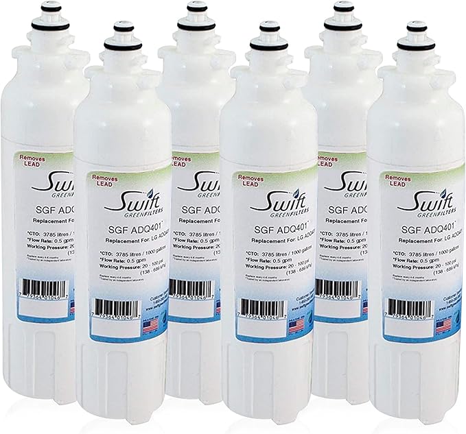 Swift Green Filters SGF-ADQ401 Compatible Refrigerator Water Filter for LG LT800P, ADQ73613401, Made in USA (6 Pack)
