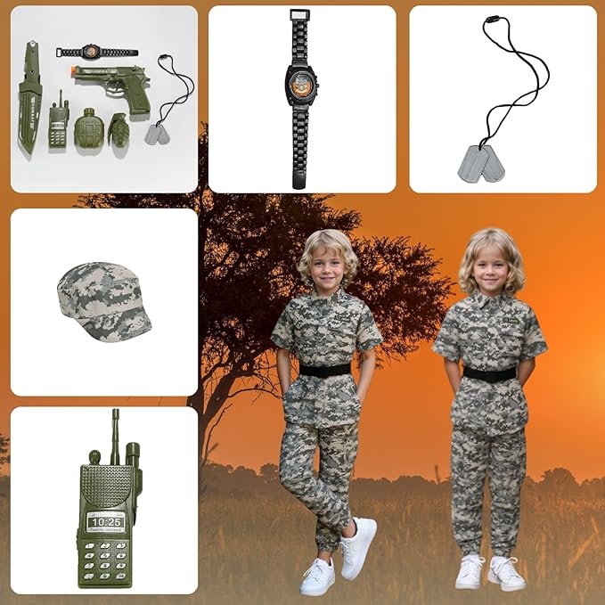 LMYOVE Boys Army Costume Soldier Outfit For kid Halloween Dress up