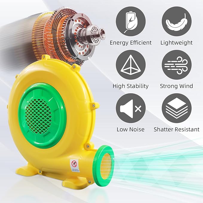 750W Air Blower, Powerful Inflatable Bounce House Blower, Portable Electric Air Blower Fan Pump Perfect for Outdoor Paint Booth, Bouncy Castle, Jumper, Water Slid, Blower Corded (750W 1HP)