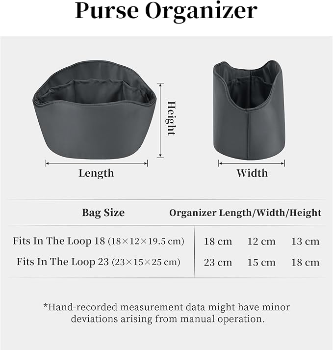 Purse Organizer Insert for In The Loop 18/23, Satin Bag Organizer Compatible with Hermes Bags, Lightweight Women Purse Essentials, Soft Touch Inner Liner with Multiple Pockets(Grismeyer, Loop 23)