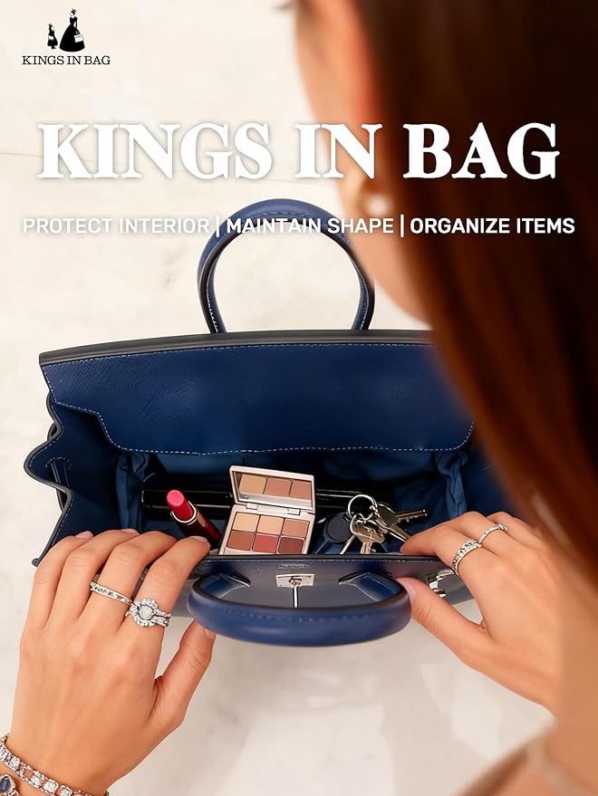 Purse Organizer Insert for Birkin 25, Lightweight & Soft Satin Organizer Insert with Pockets for Woman Bags, Ideal for Travel, Shopping, and Daily Use, Multicolor Options(Blue nuit, BK25 Retourne)