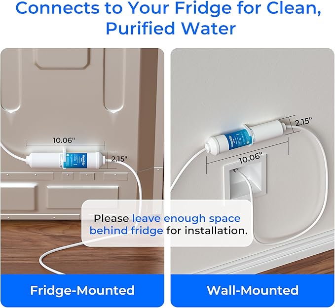 Waterdrop INL Inline Water Filter for Refrigerator and Ice Maker, 1 Year NSF Certified High Capacity Drinking Water Filtration System, Reduces Chlorine, Sediment, Bad Taste & Odor