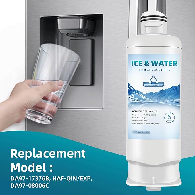 DA97-17376B HAF-QIN/EXP Replacement for Samsung Bespoke Water Filter, HAF-QIN, rf32cg5400sr, rs27t5200sr, rf32cg5100sr, rf29bb8600ql/aa, rf23bb8600qlaa, rf25c5551sr, rf28t5001sr, 3-Pack QWFIZ