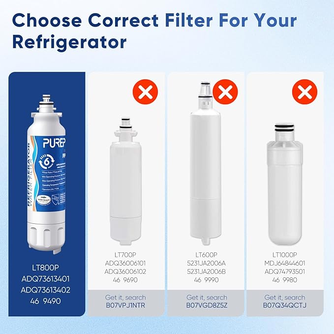 PUREPLUS LT800P NSF/ANSI 53&42 Certified Replacement for LG ADQ73613401, Kenmore 469490, 9490, ADQ73613402, ADQ736134, LSXS26326S LMXC23746S, LT120F, Refrigerator Water and Air Filter Combo