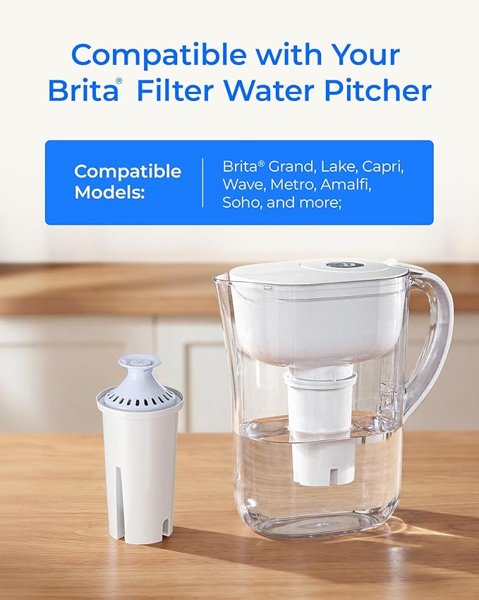 Waterdrop Alkaline Water Filter, Filter Replacement for Brita® Pitchers and Dispensers, 2 Months, Mineralized Alkaline Water, Increases Water PH, 3-pack